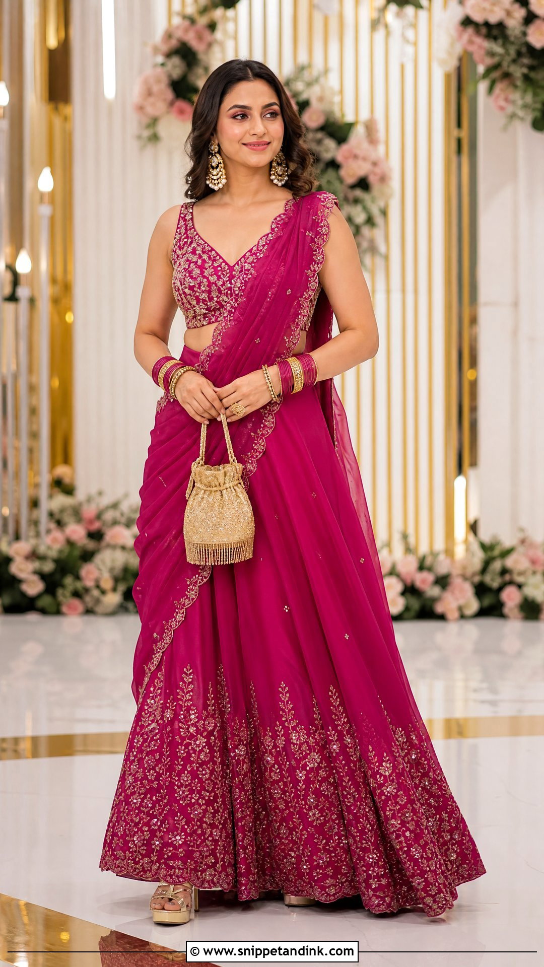 Magenta Lehenga Saree Ring Ceremony Dress - Snippet and Ink - 25 Ring Ceremony Dress Ideas