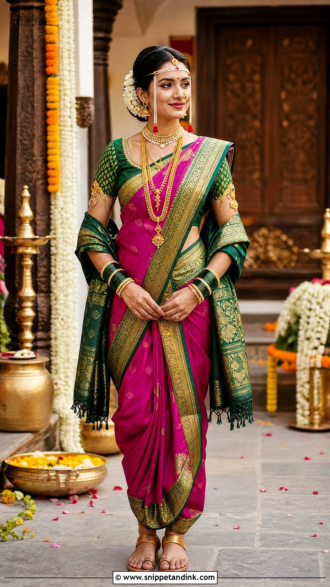 Magenta Nauvari Bride Look - Snippet and Ink - 20 Nauvari Bride Look Ideas