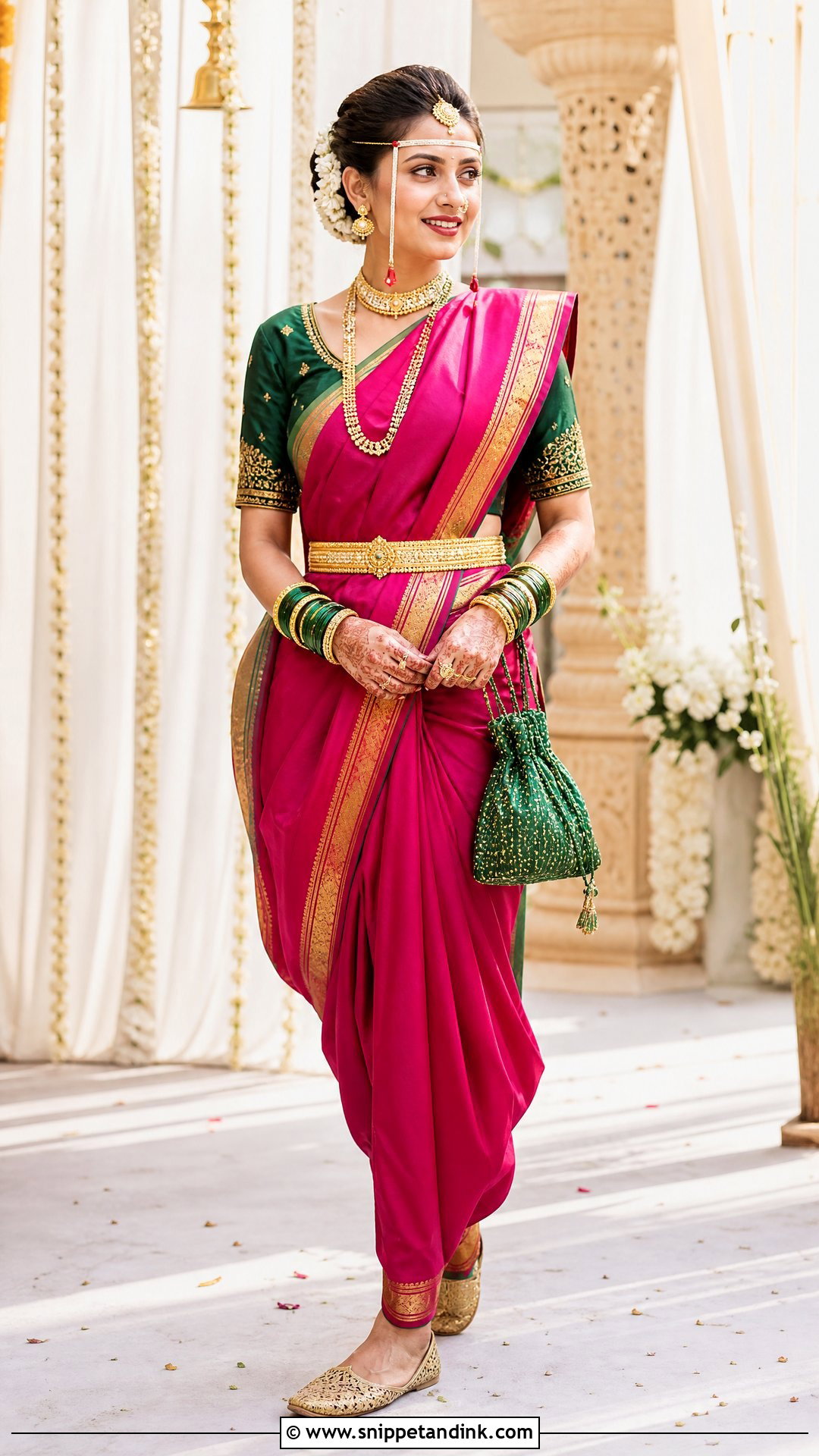 Magenta Nauvari Marathi Bride Look - Snippet and Ink - 20 Simple Marathi Bride Look Ideas