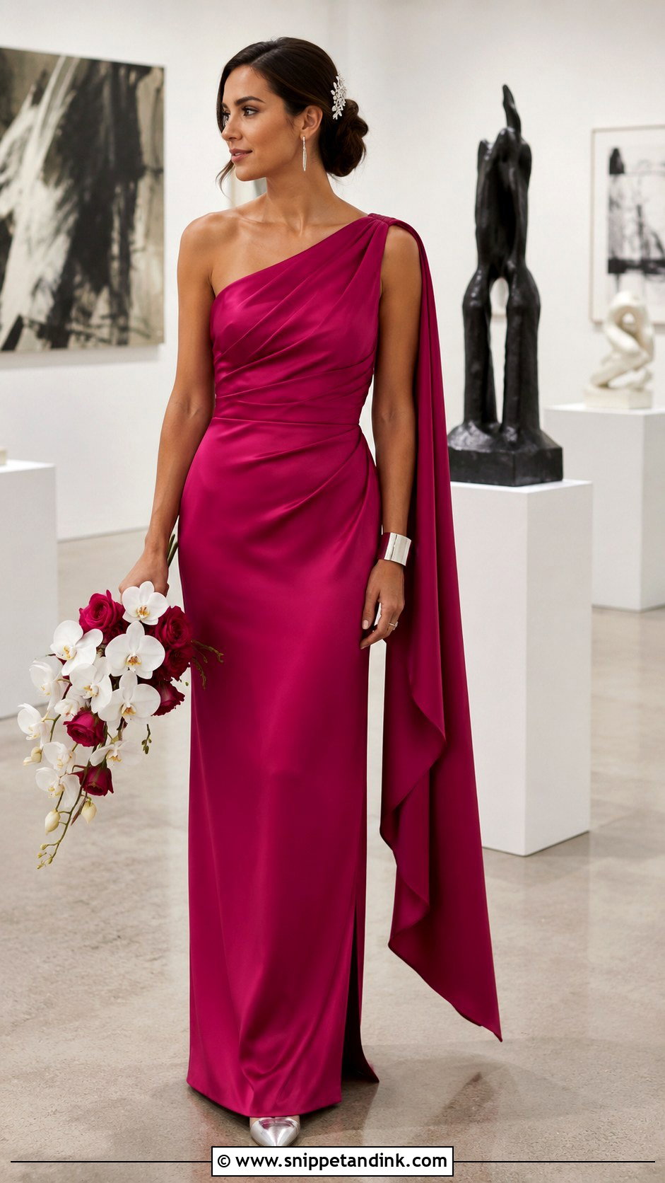 Magenta One Shoulder Wedding Dress - Snippet and Ink - 20 Magenta Wedding Dress Ideas
