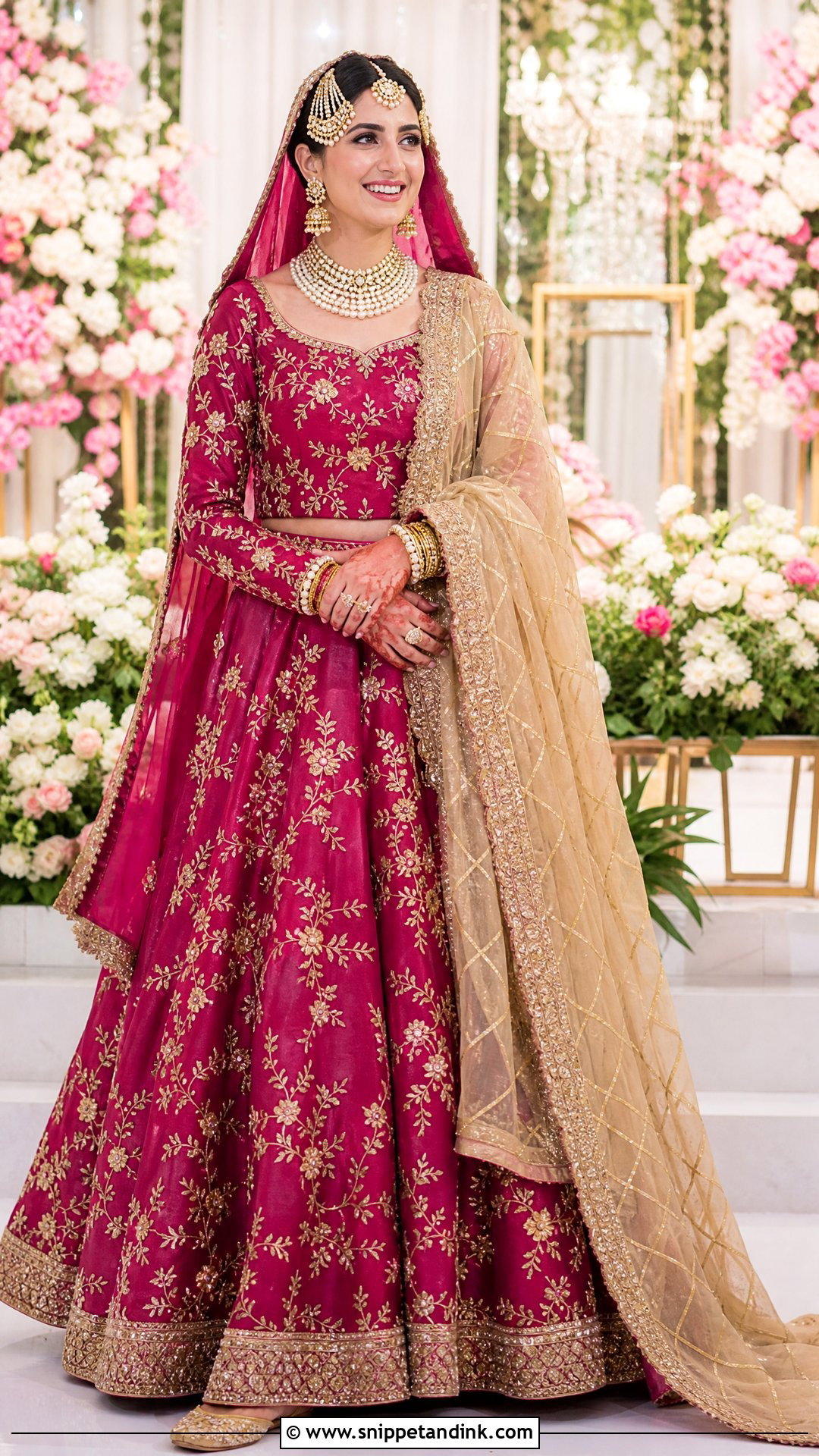 Magenta Pakistani Barat Bridal Lehenga With Gold Dupatta - Snippet and Ink - 20 Pakistani Barat Bridal Dress Ideas