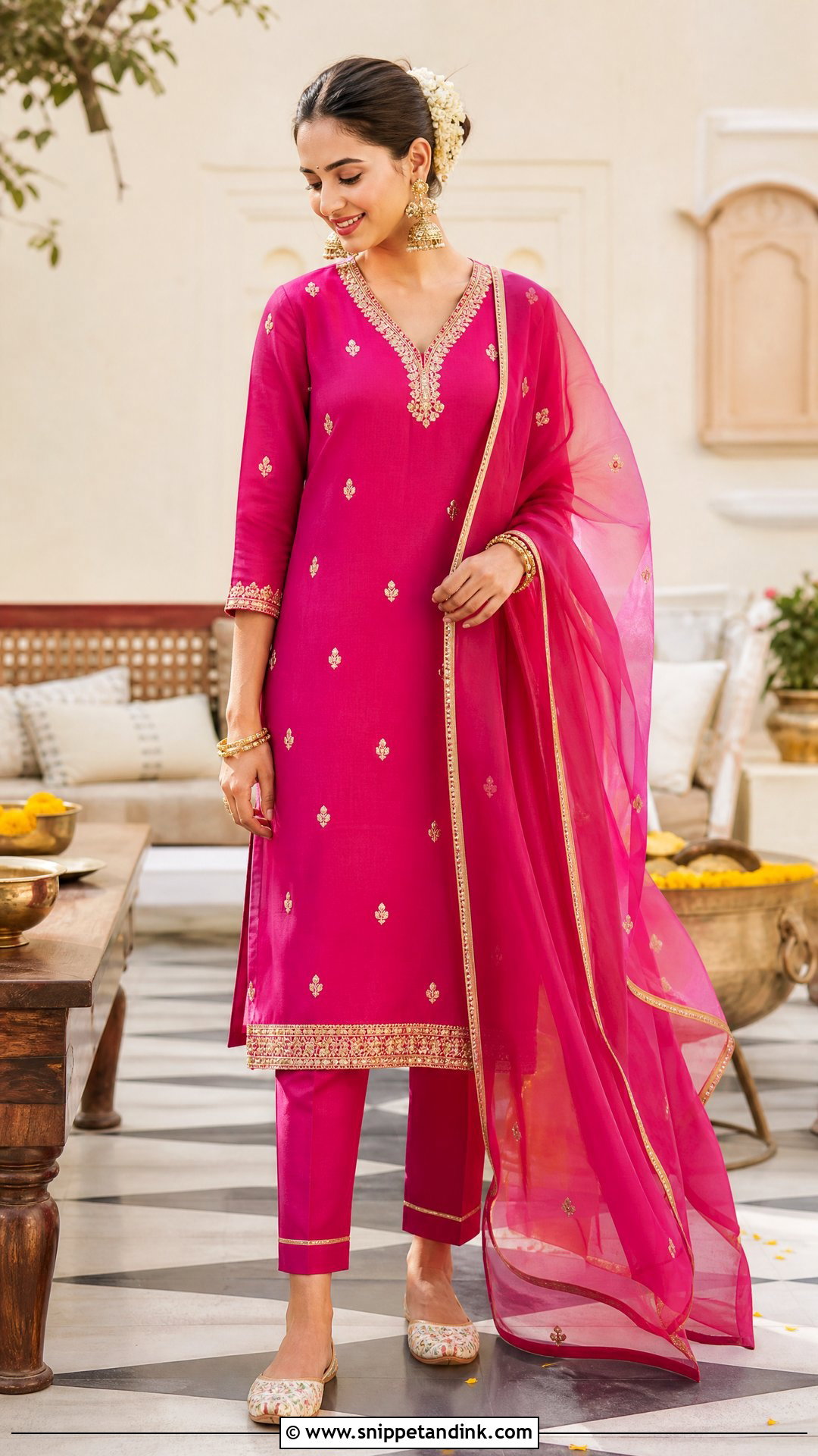 Magenta Pink Silk Kurta Set for Haldi - Snippet and Ink - 20 Pink Outfit for Haldi Ideas