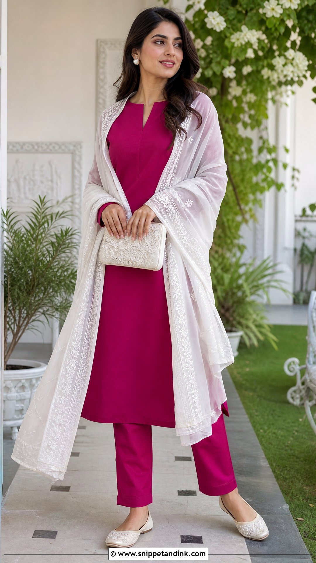 Magenta Plain Suit With Chikankari Dupatta - Snippet and Ink - 20 Plane Suit with Heavy Dupatta Ideas