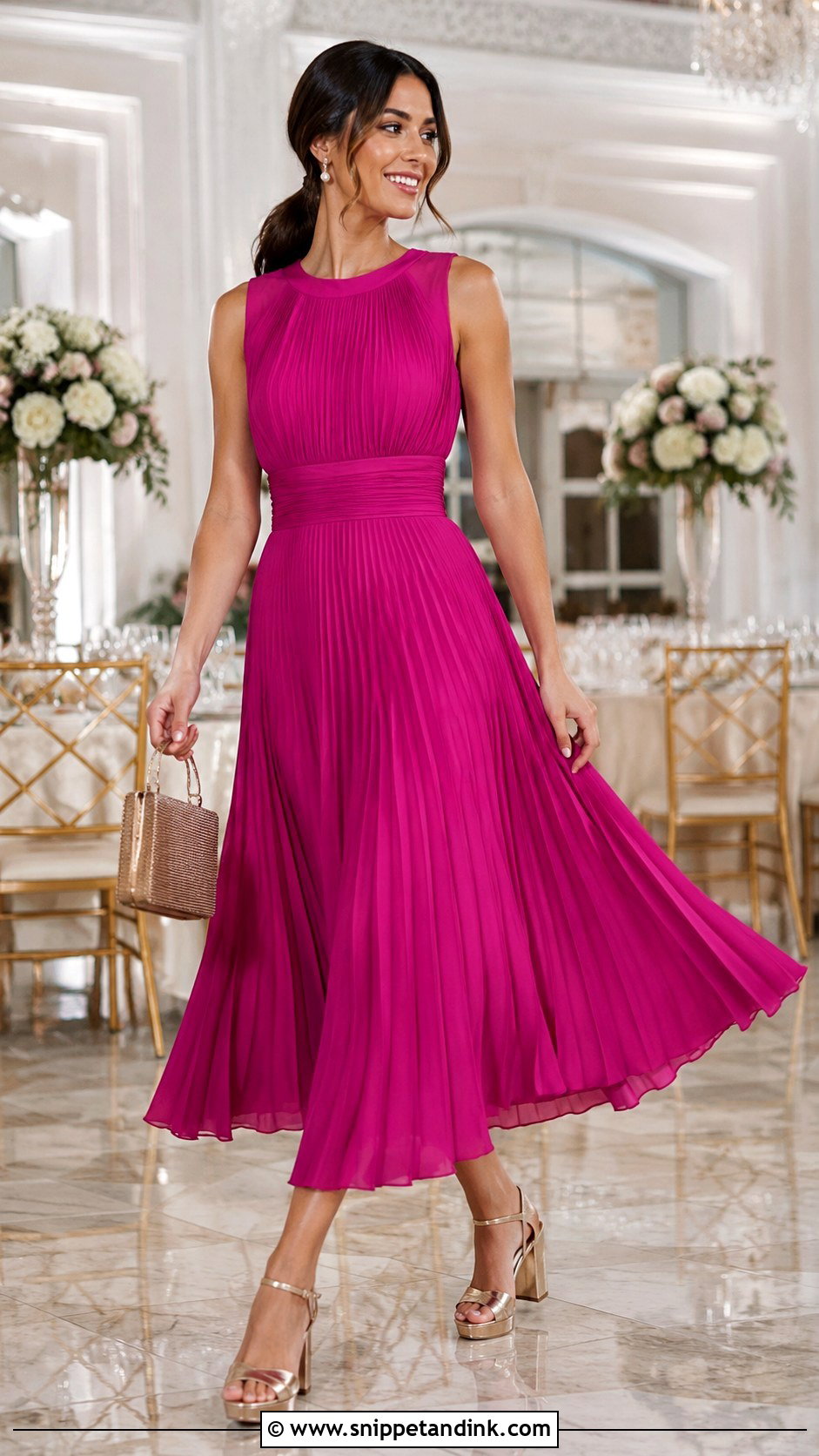 Magenta Pleated Dress Wedding Outfit - Snippet and Ink - 25 Magenta Dress Outfit Wedding Ideas