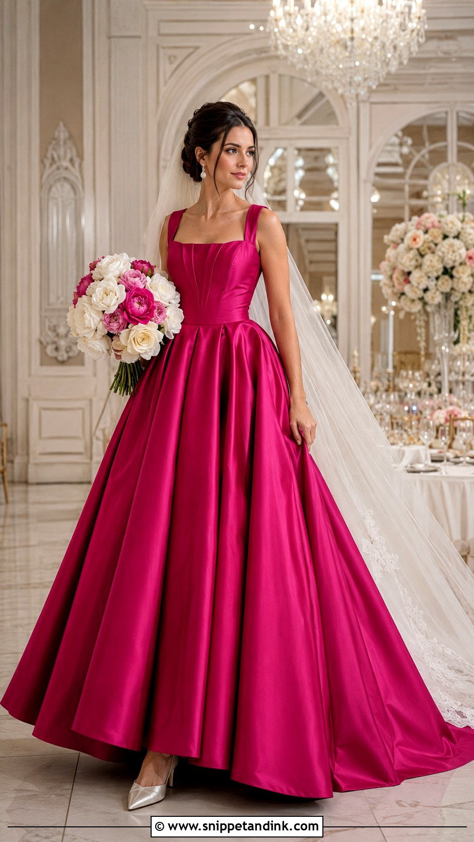 Magenta Satin Ball Gown Wedding Dress - Snippet and Ink - 20 Magenta Wedding Dress Ideas