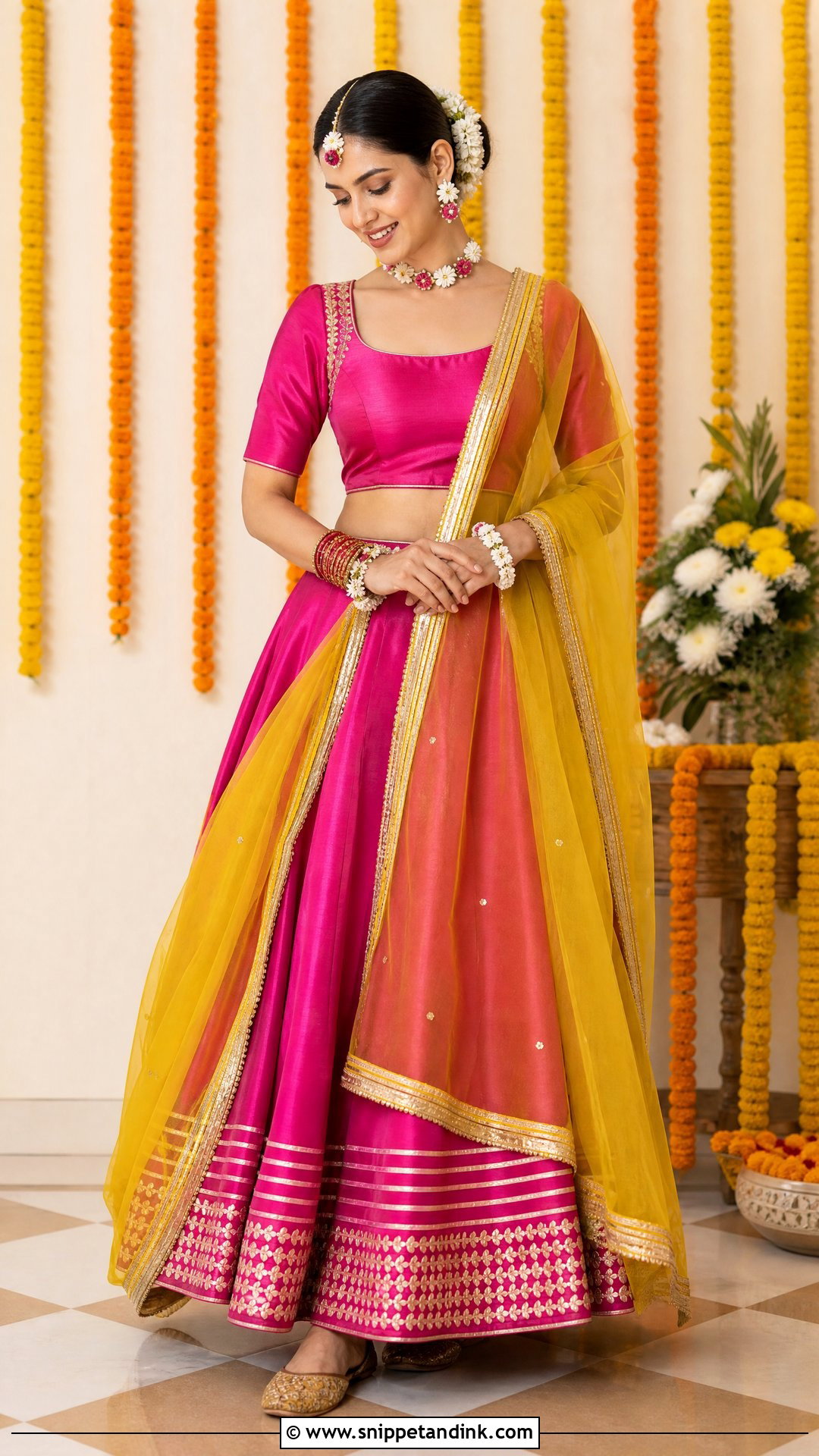 Magenta Silk Lehenga for Haldi - Snippet and Ink - 20 Pink Haldi Outfit for Bride Ideas