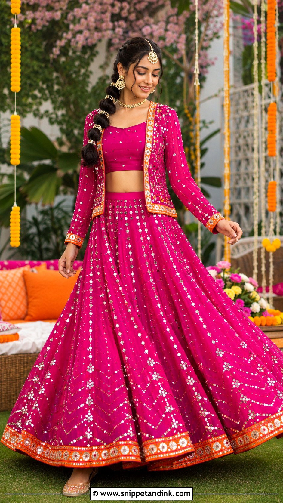 Magenta Skirt And Jacket Set For Mehendi - Snippet and Ink - 20 Mehendi Function Outfit Brides Ideas