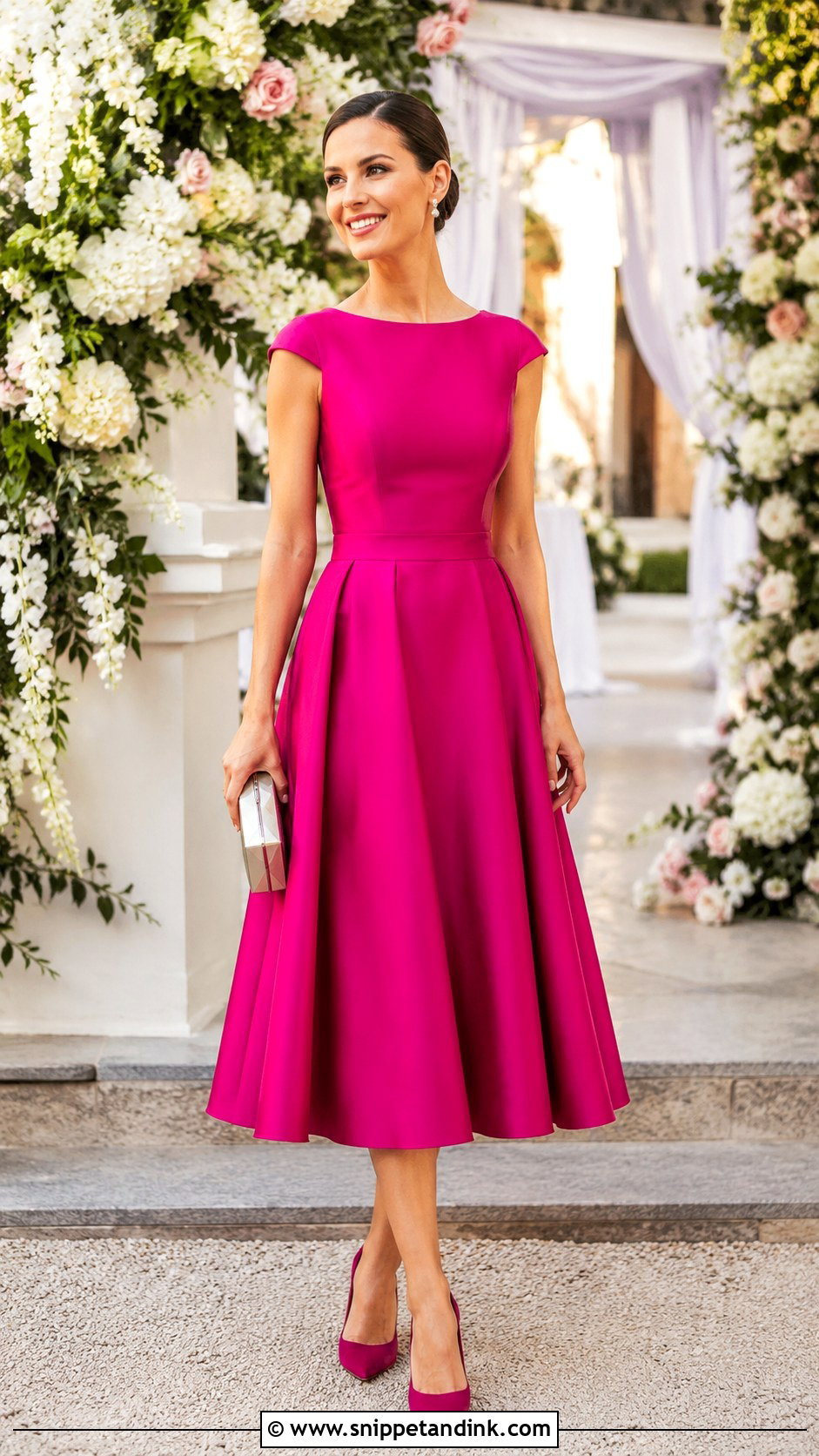 Magenta Tea Length Dress Wedding Outfit - Snippet and Ink - 25 Magenta Dress Outfit Wedding Ideas