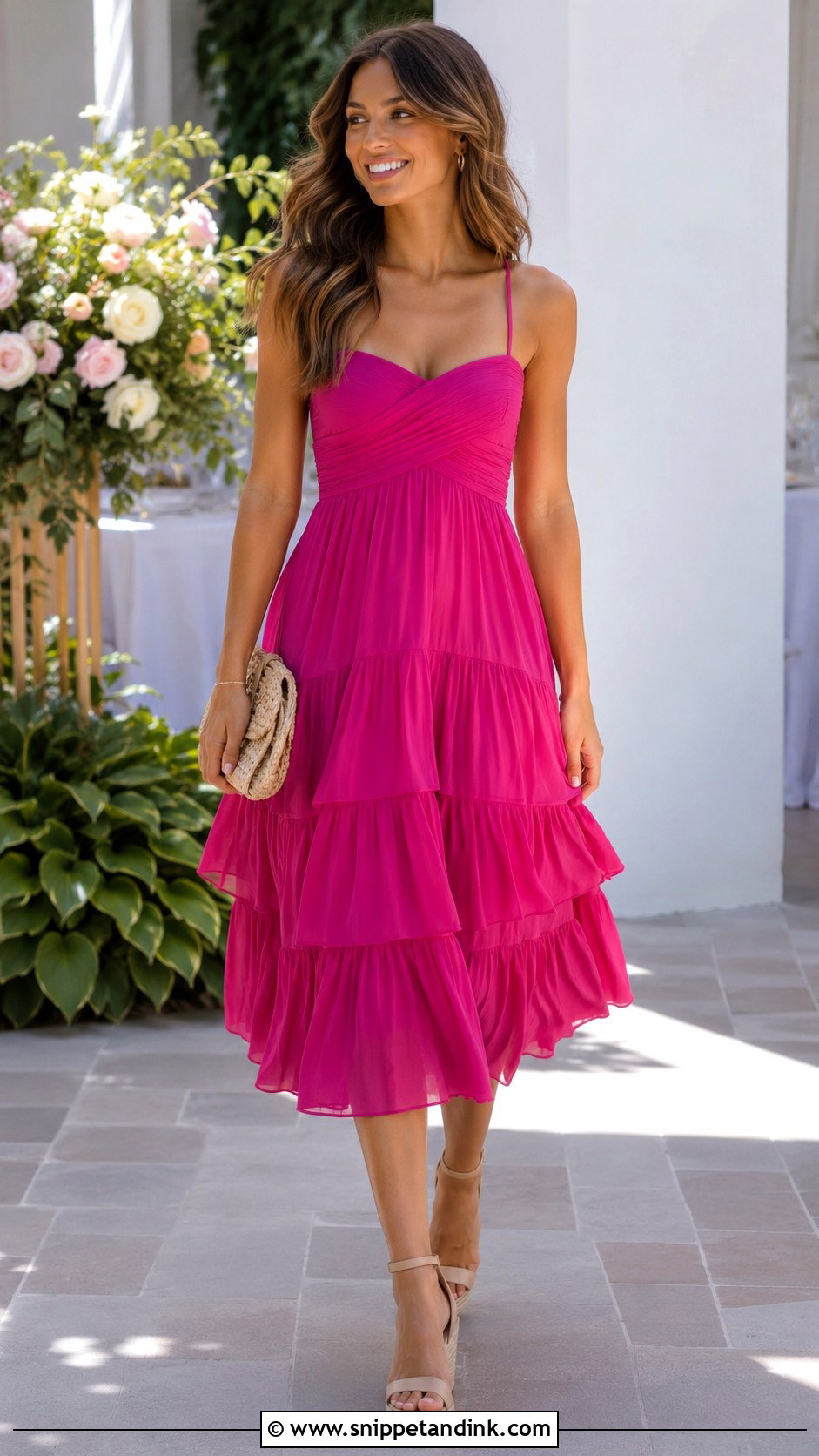 Magenta Tiered Dress Wedding Outfit - Snippet and Ink - 25 Magenta Dress Outfit Wedding Ideas