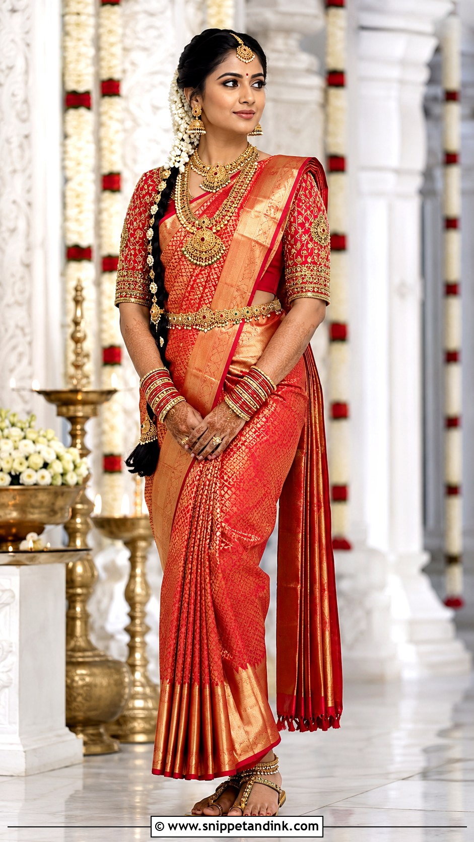 Maggam Work Red Bridal Blouse With Silk Saree - Snippet and Ink - 20 Red Bridal Blouse Ideas
