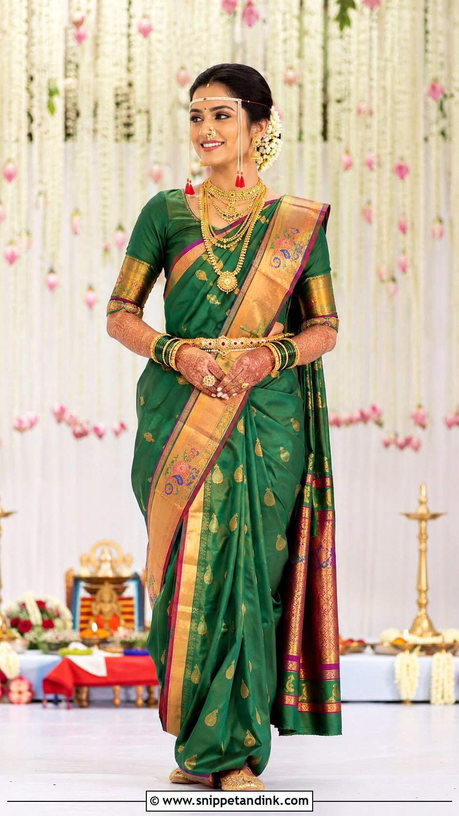 Maharashtrian Bridal Saree With Mundavalya Look - Snippet and Ink - 25 Maharashtrian Wedding Look Ideas