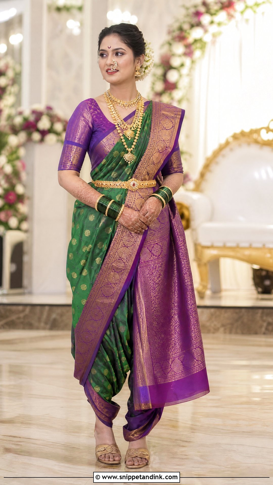 Maharashtrian Nauvari Saree With Traditional Jewelry - Snippet and Ink - 20 Traditional Indian Wedding Outfits