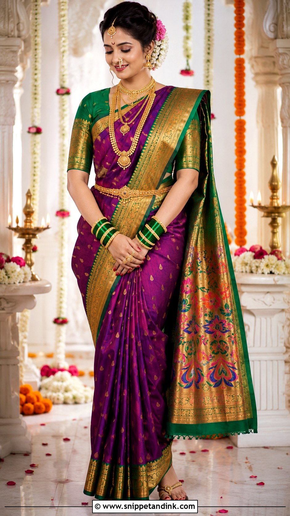 Maharashtrian Paithani Bridal Saree - Snippet and Ink - 20 Desi Wedding Bride Ideas