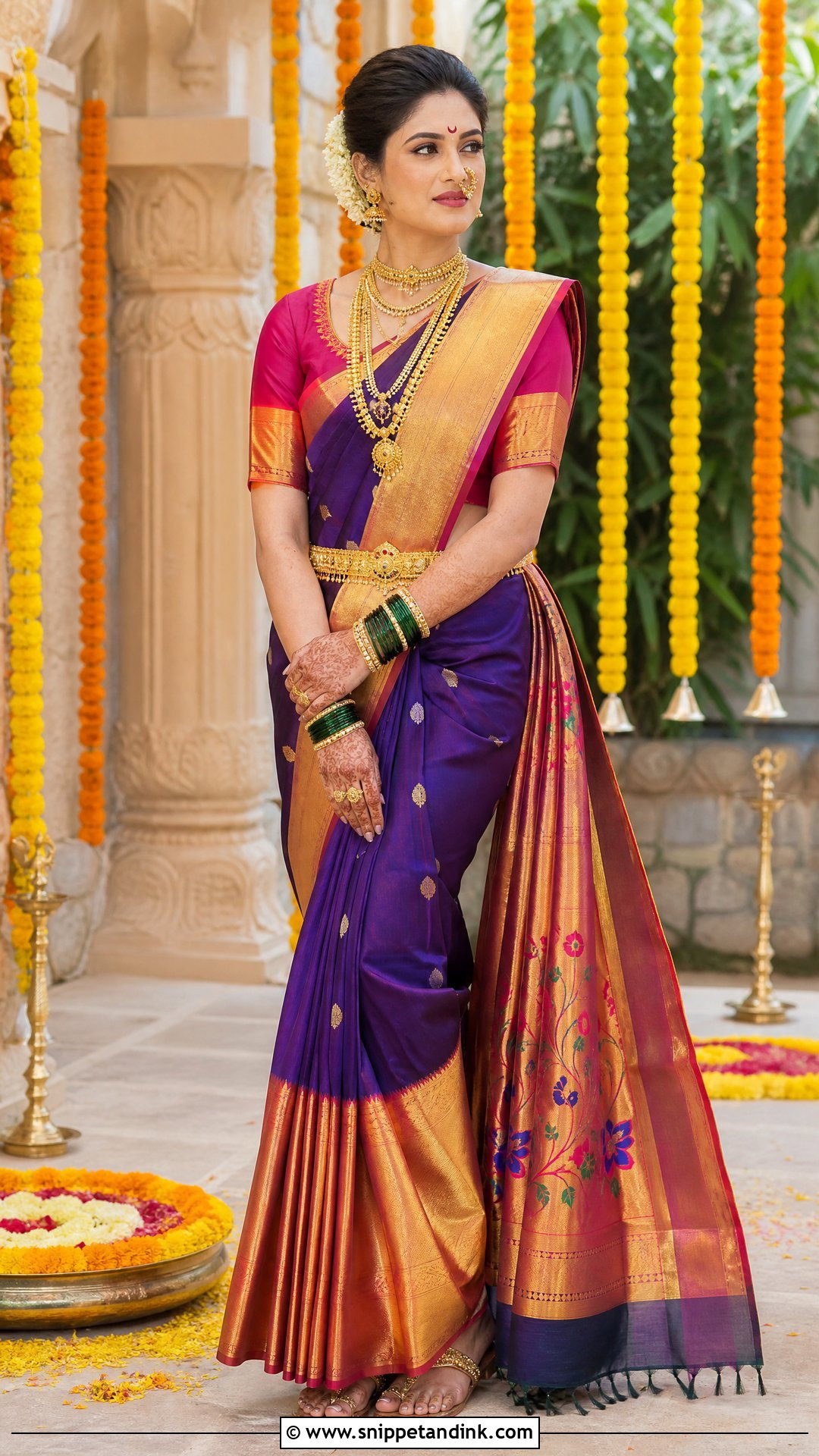 Maharashtrian Paithani Indian Bridal Saree - Snippet and Ink - 20 Indian Bridal Wedding Dress Ideas