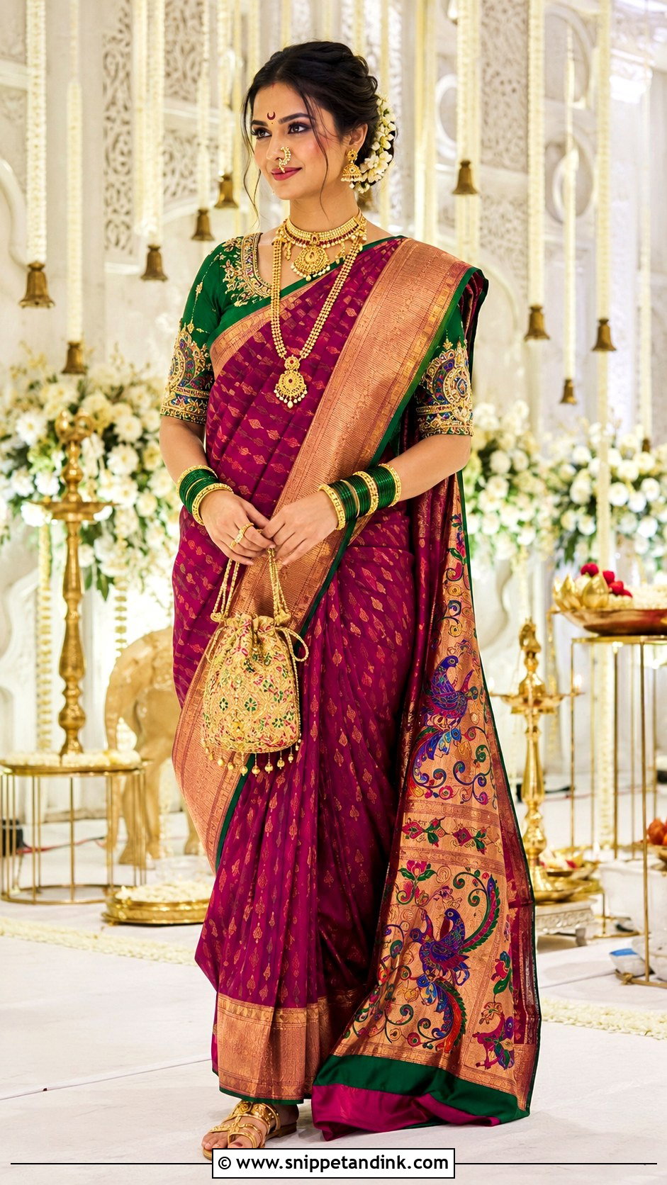 Maharashtrian Paithani Saree With Nath - Snippet and Ink - 20 South Asian Wedding Dress Ideas