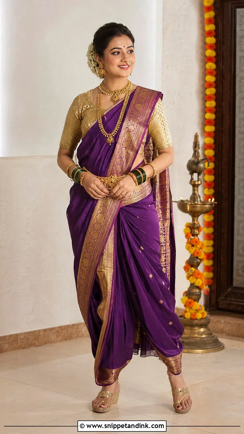 Maharashtrian Pre Draped Nauvari Look - Snippet and Ink - 25 Maharashtrian Wedding Look Ideas
