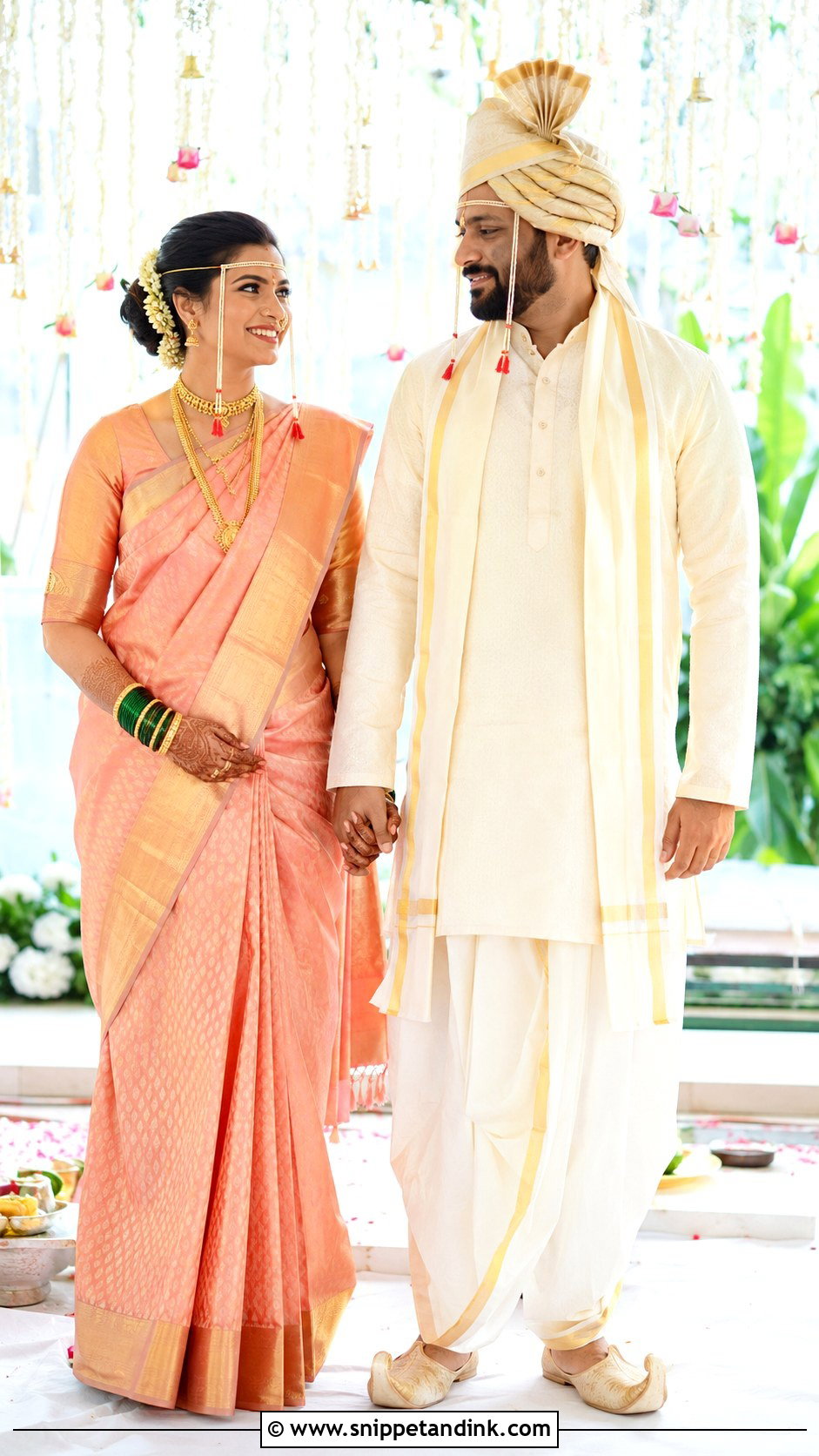 Maharashtrian Summer Wedding Couple Outfit - Snippet and Ink - 25 Maharashtrian Wedding Couple Outfits