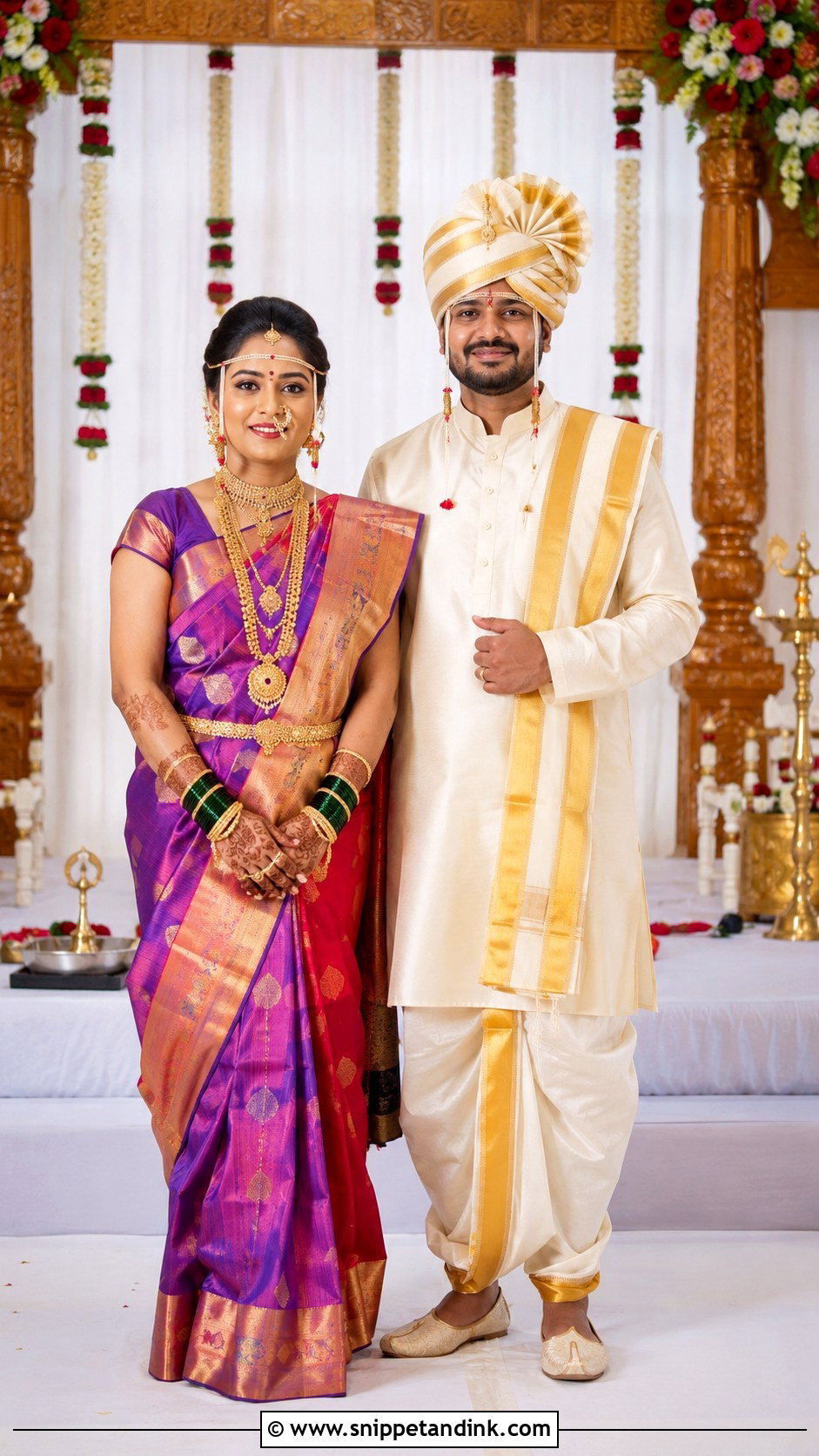 Maharashtrian Wedding Mandap Couple Outfit - Snippet and Ink - 25 Maharashtrian Wedding Couple Outfits