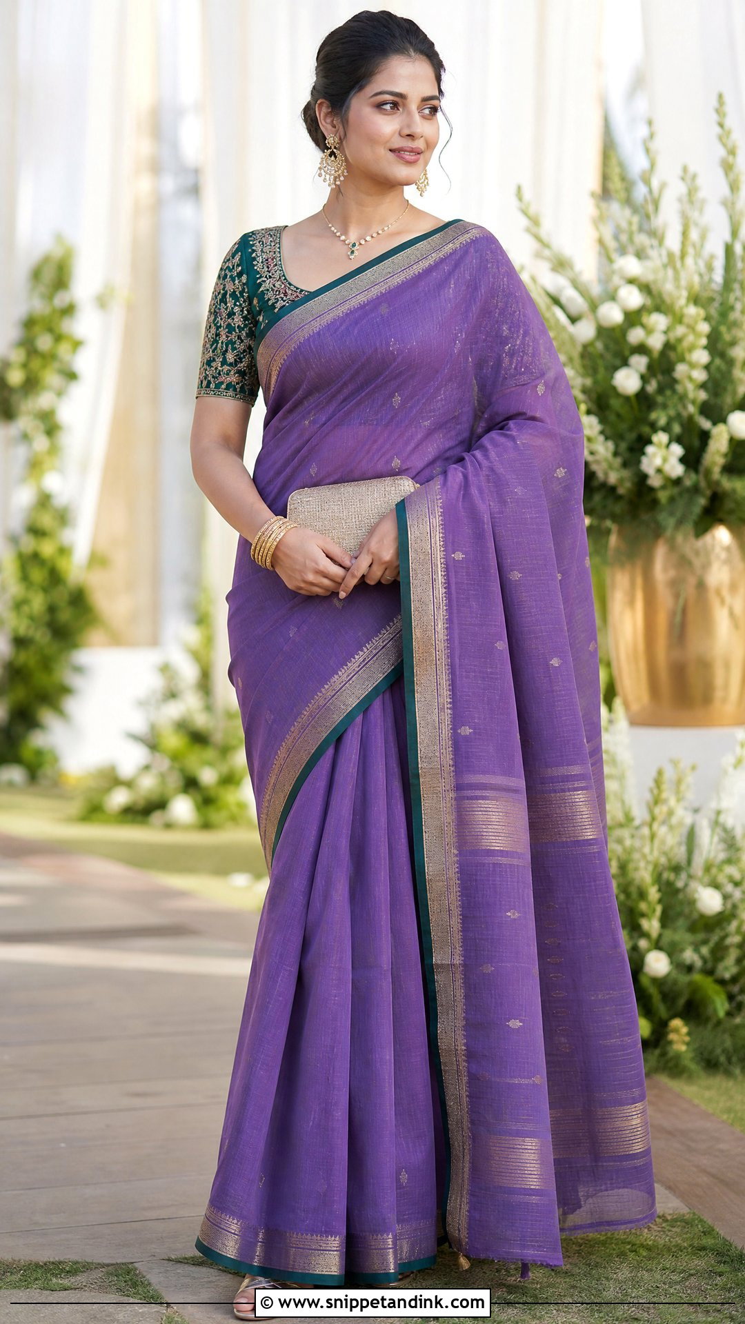 Maheshwari Saree With Embroidered Blouse - Snippet and Ink - 20 Traditional Indian Wedding Outfits