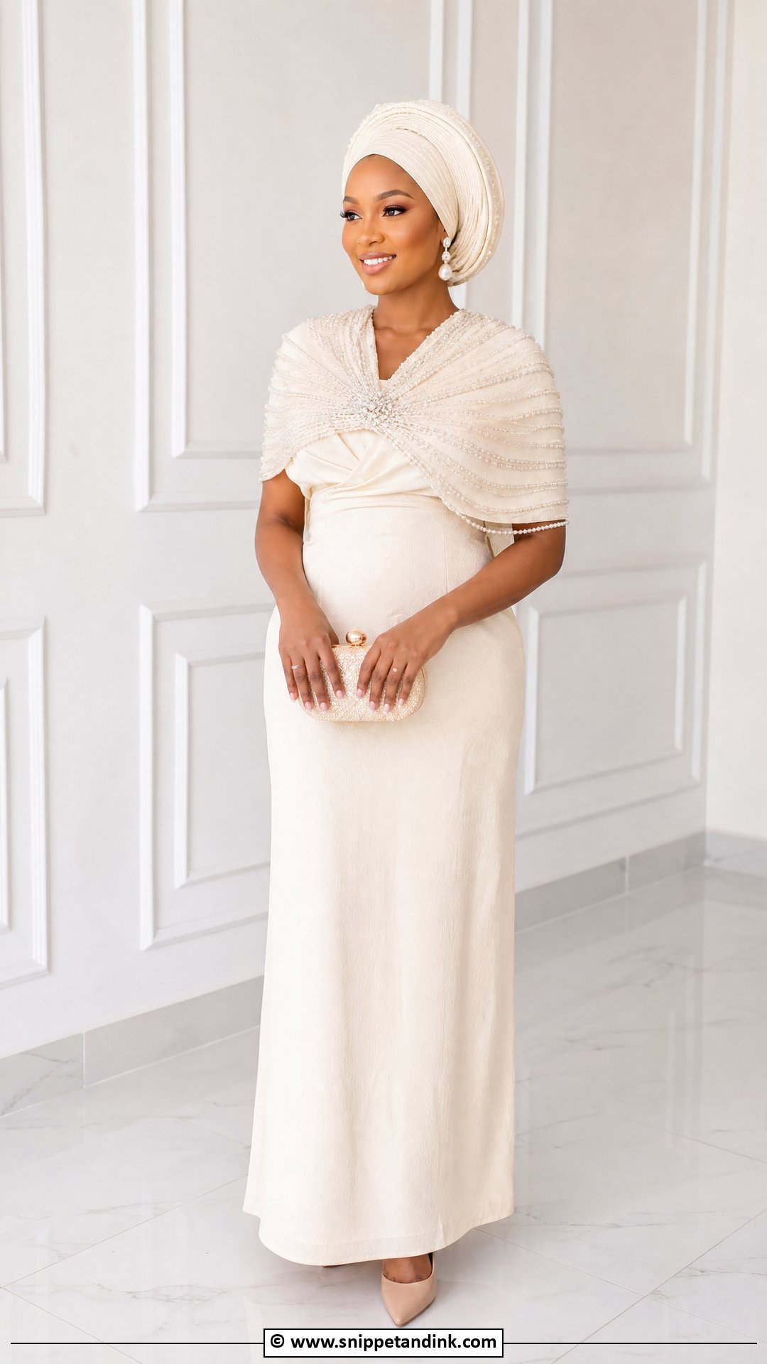 Makoti Cream Dress With Beaded Shawl - Snippet and Ink - 35 Makoti Attire Ideas