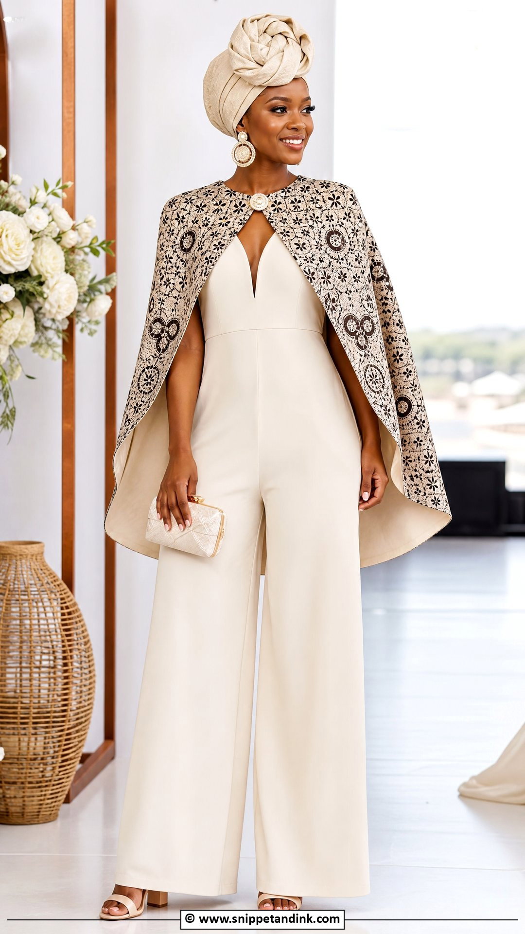 Makoti Jumpsuit With Traditional Cape - Snippet and Ink - 35 Makoti Attire Ideas