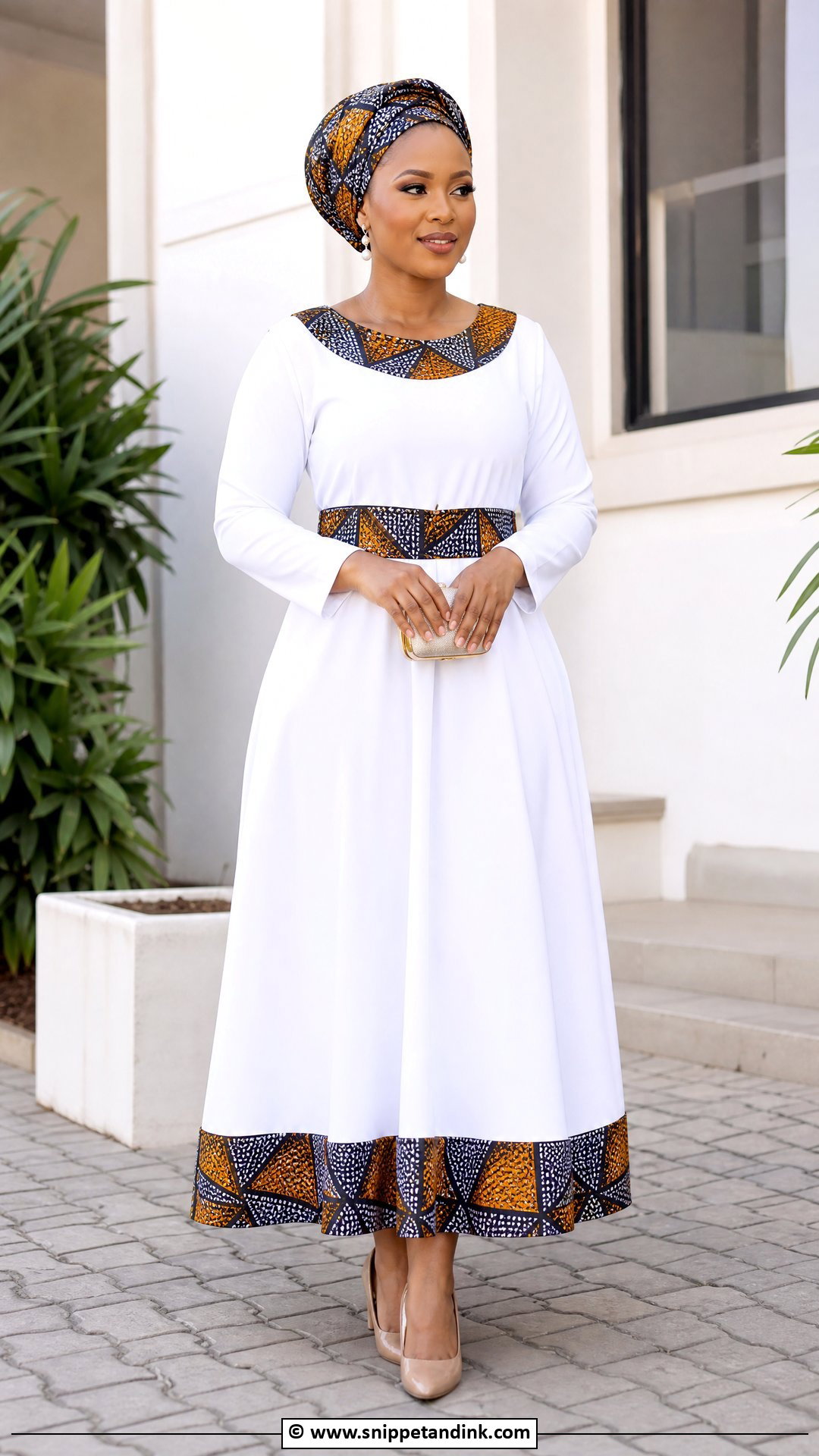 Makoti White Dress With African Print Trim - Snippet and Ink - 35 Makoti Attire Ideas