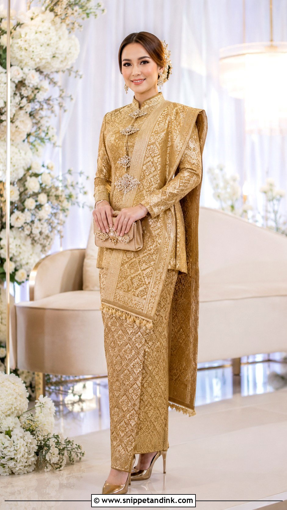 Malaysian Bride Gold Songket Outfit - Snippet and Ink - 20 Malaysian Bride Ideas