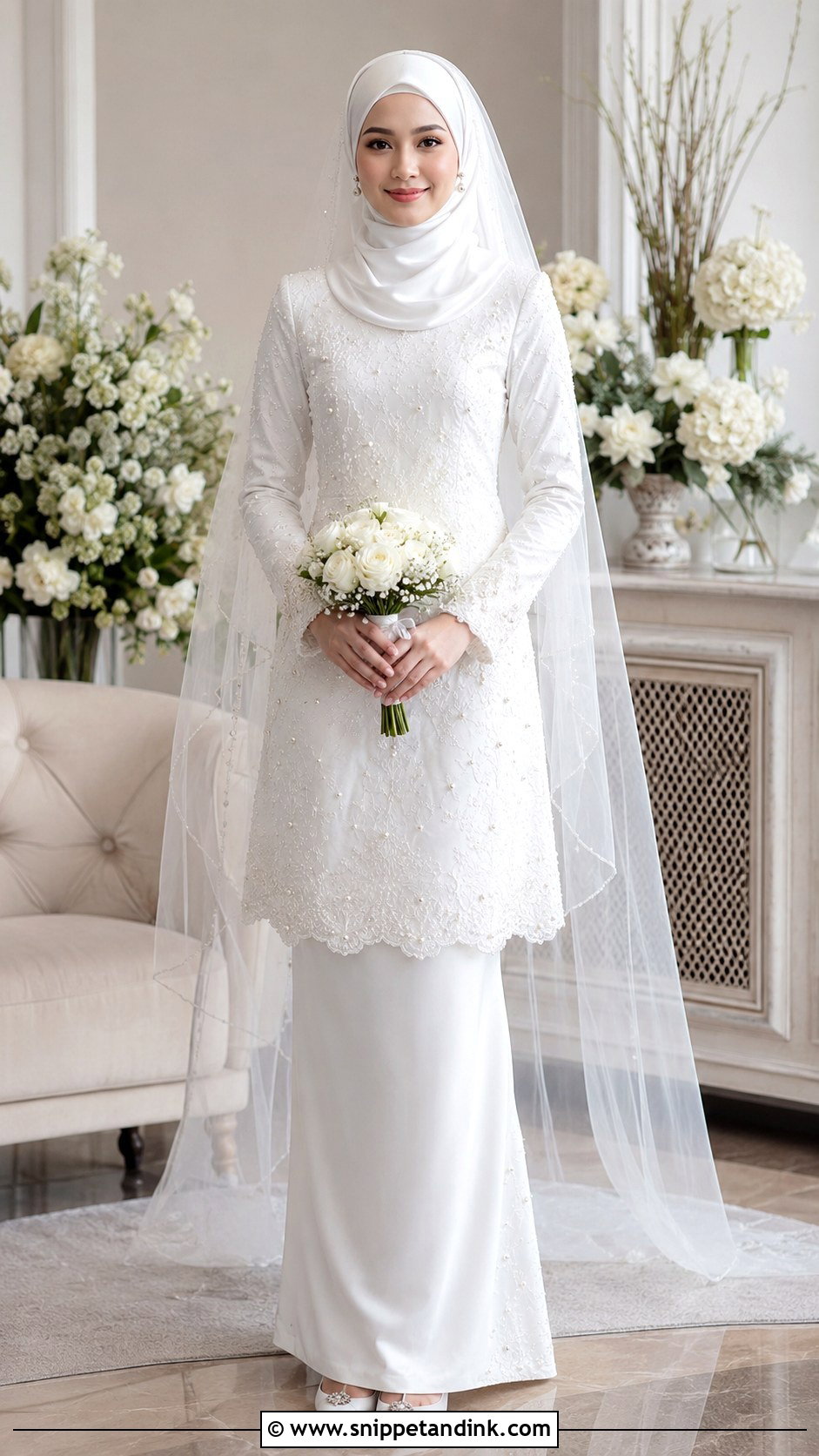 Malaysian Bride White Baju Kurung - Snippet and Ink - 20 Malaysian Bride Ideas