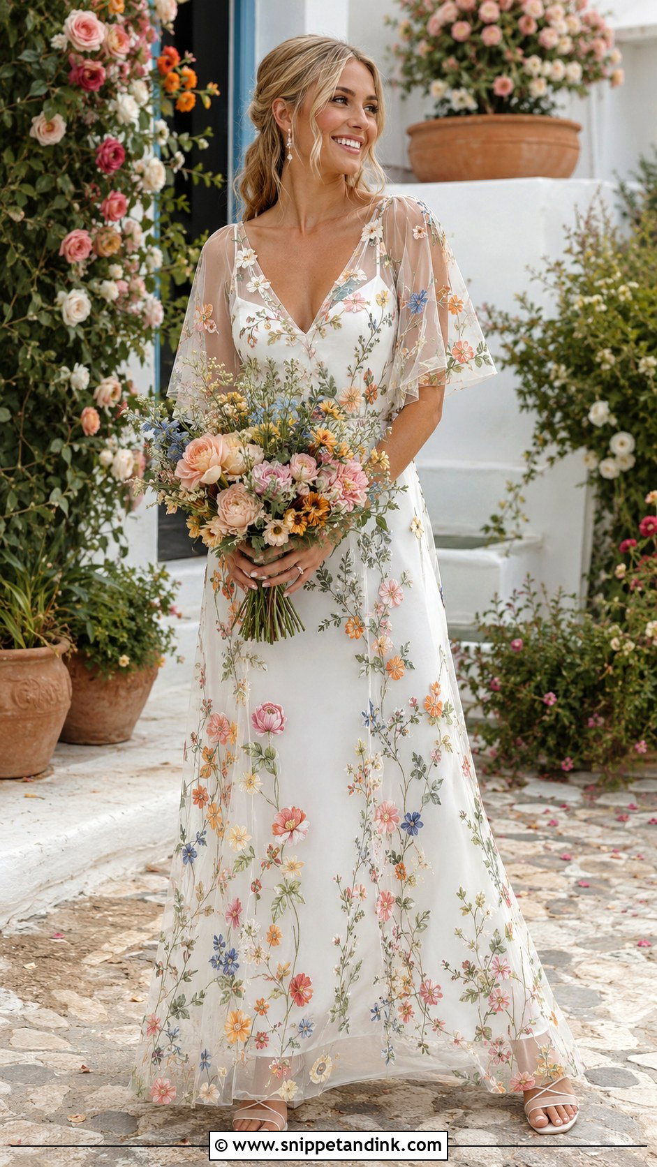 Mamma Mia Floral Embroidered Wedding Dress - Snippet and Ink - 25 Mamma Mia Wedding Dress Ideas