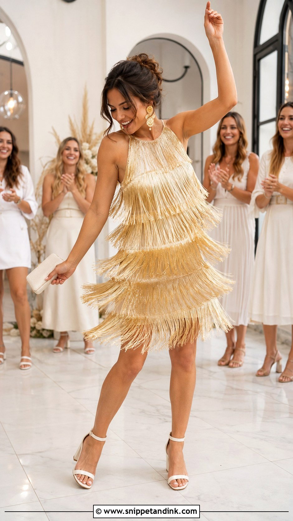 Mamma Mia Gold Fringe Dress Outfit - Snippet and Ink - 20 Mamma Mia Hen Party Outfits