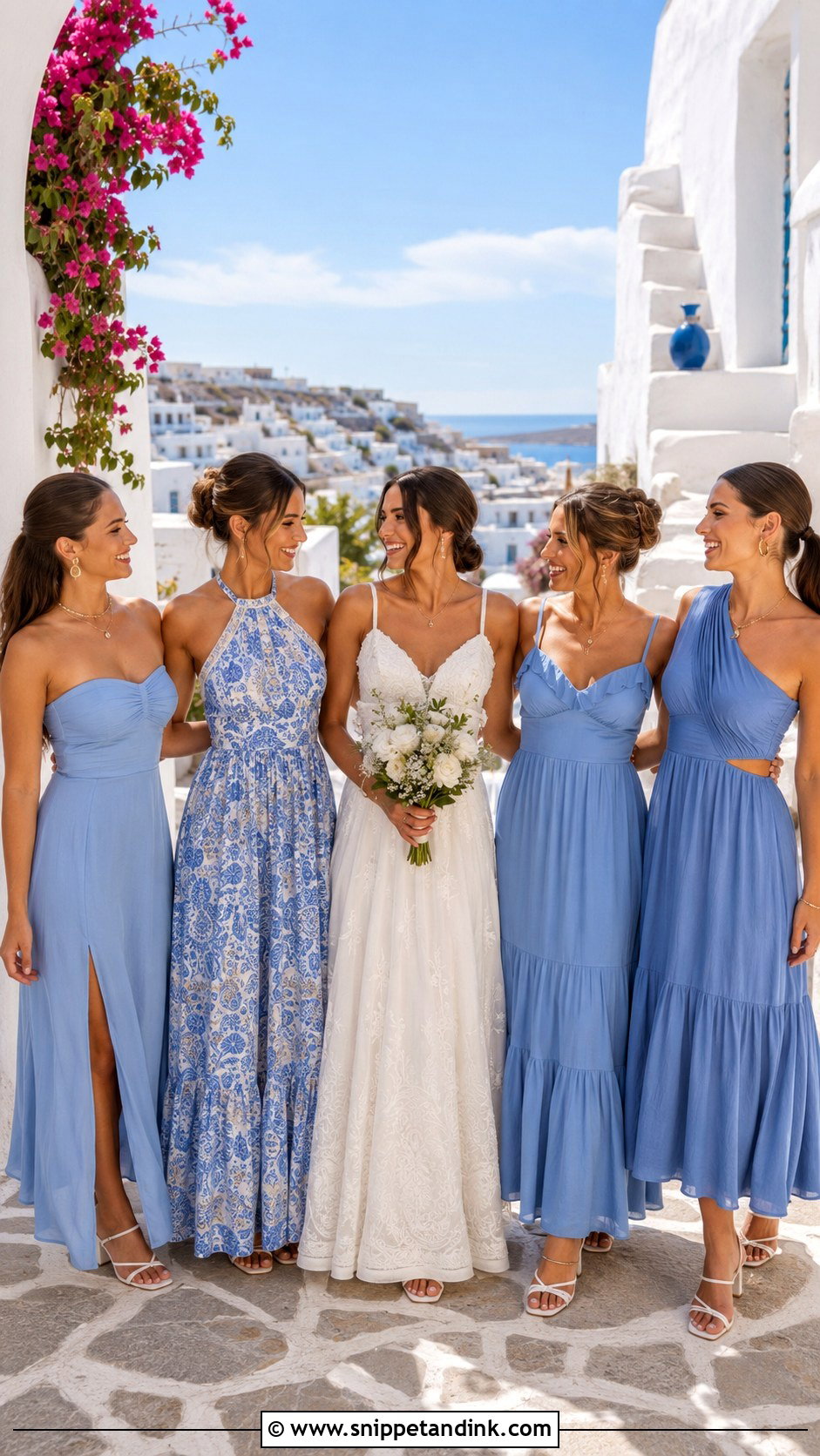 Mamma Mia Matching Bridesmaid Blue Dresses Outfit - Snippet and Ink - 25 Mama Mia Bachelorette Party Outfits