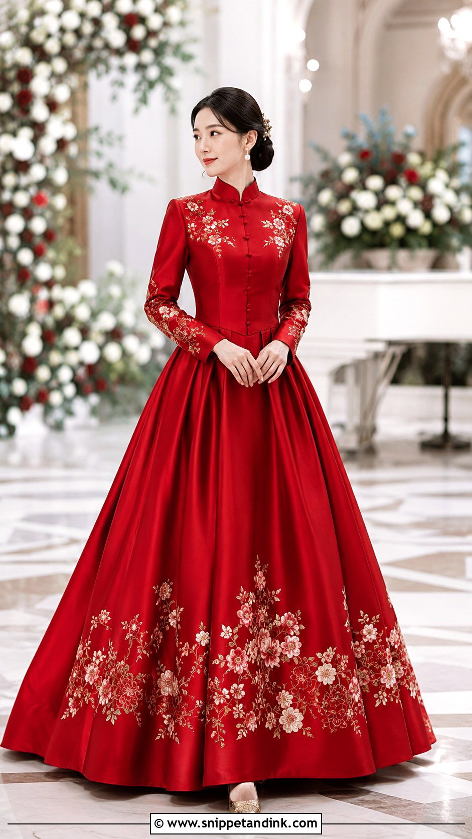 Mandarin Collar Ball Gown Chinese Wedding Outfit - Snippet and Ink - 20 Chinese Wedding Outfits