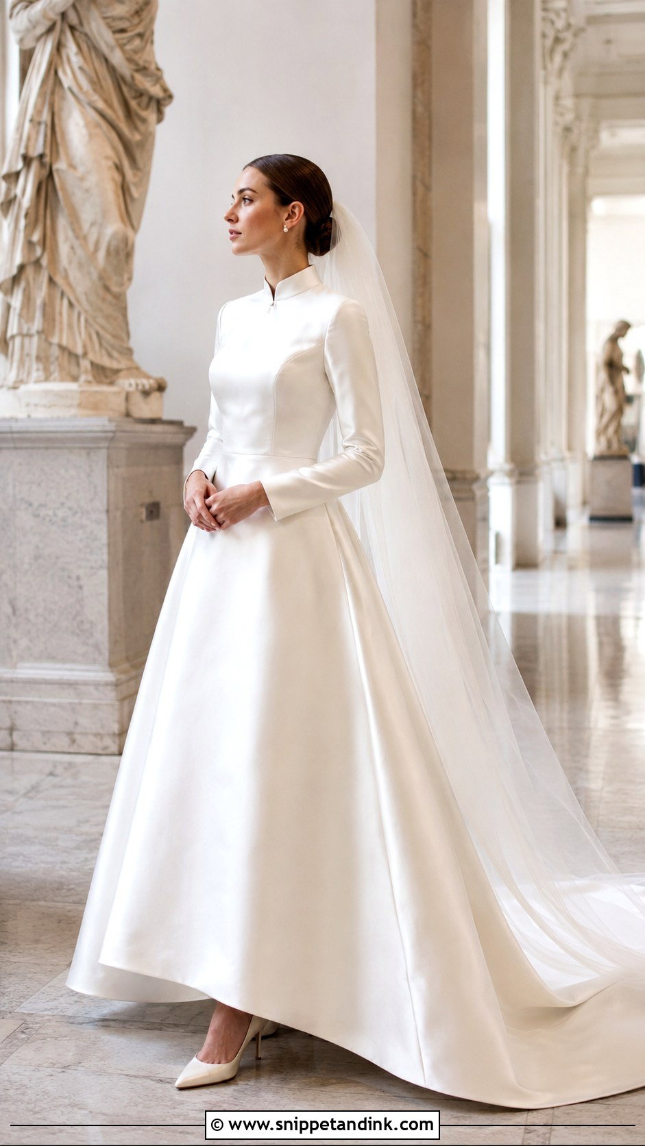 Mandarin Collar Satin Wedding Dress - Snippet and Ink - 20 Full Coverage Wedding Dress Ideas