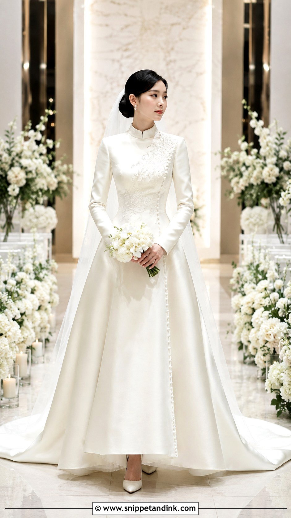 Mandarin Collar Wedding Gown - Snippet and Ink - 25 Modern Chinese Wedding Dress Ideas