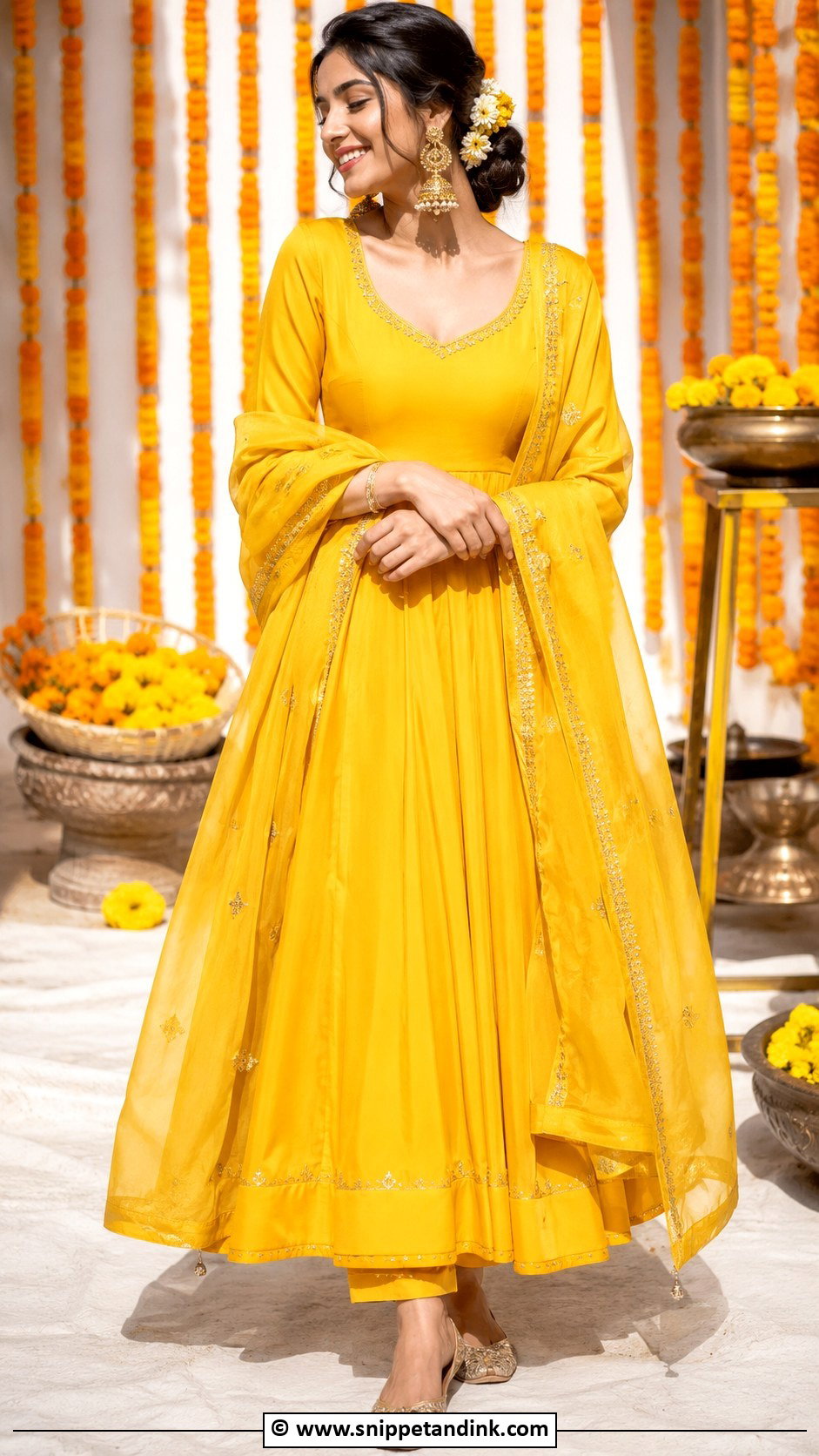 Mango Yellow Anarkali Haldi Outfit - Snippet and Ink - 30 Haldi Theme Ideas Outfit