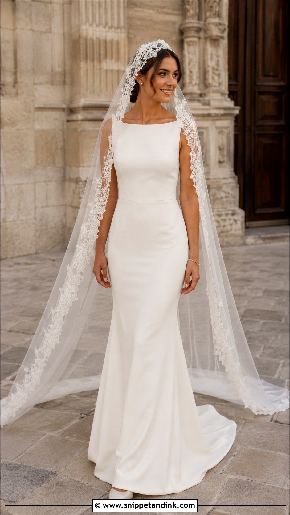 Mantilla Cap Veil With Fitted Gown - Snippet and Ink - 25 Cap Veil Ideas