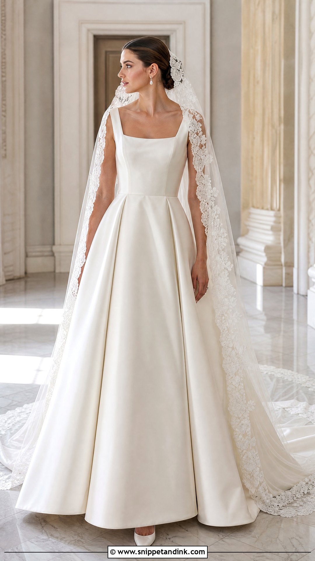 Mantilla Cathedral Veil With Satin Ball Gown - Snippet and Ink - 20 Mantilla Cathedral Veil Ideas