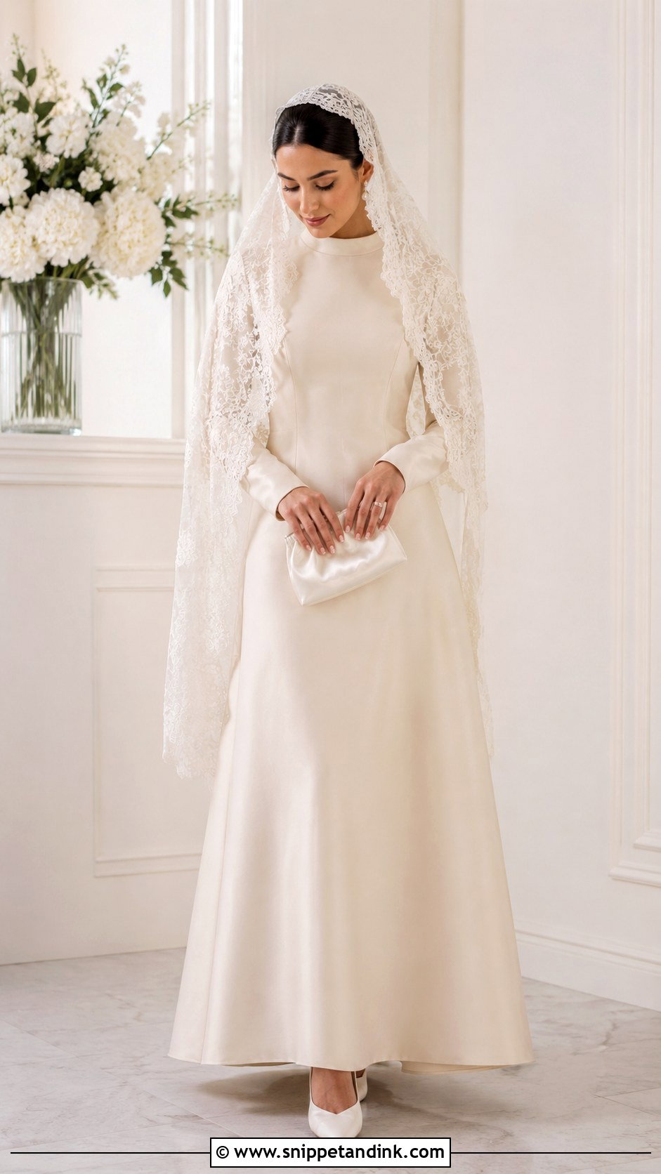 Mantilla Nikah Veil With Long Sleeve Gown - Snippet and Ink - 25 Nikah Veil Ideas