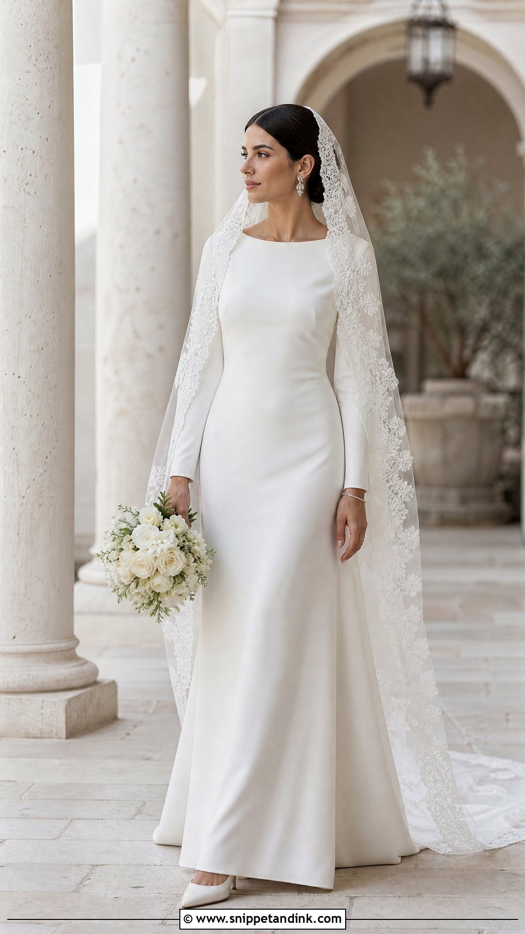 Mantilla Veil With Long Sleeve Gown - Snippet and Ink - 20 Woman in Veil Ideas