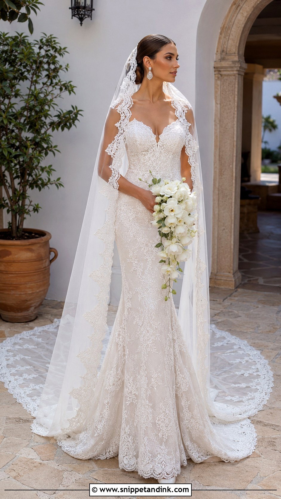 Mantilla Veil With Mermaid Wedding Dress - Snippet and Ink - 20 Long Veils