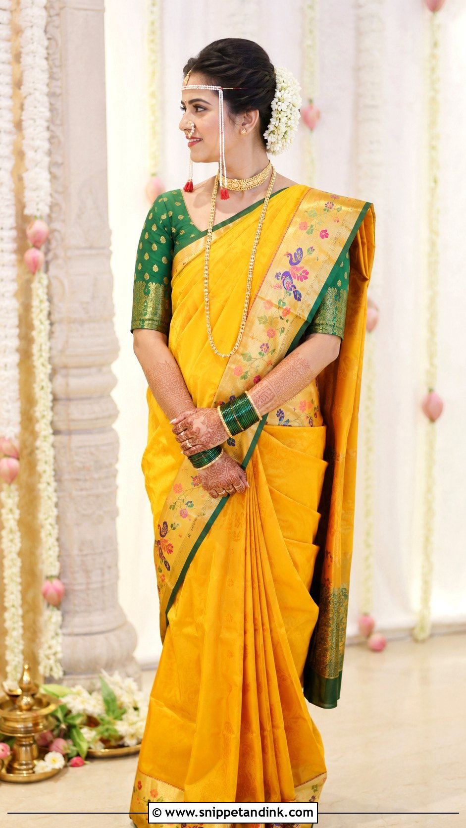 Marathi Bride Paithani Lehenga - Snippet and Ink - 30 Marathi Bride Look Ideas