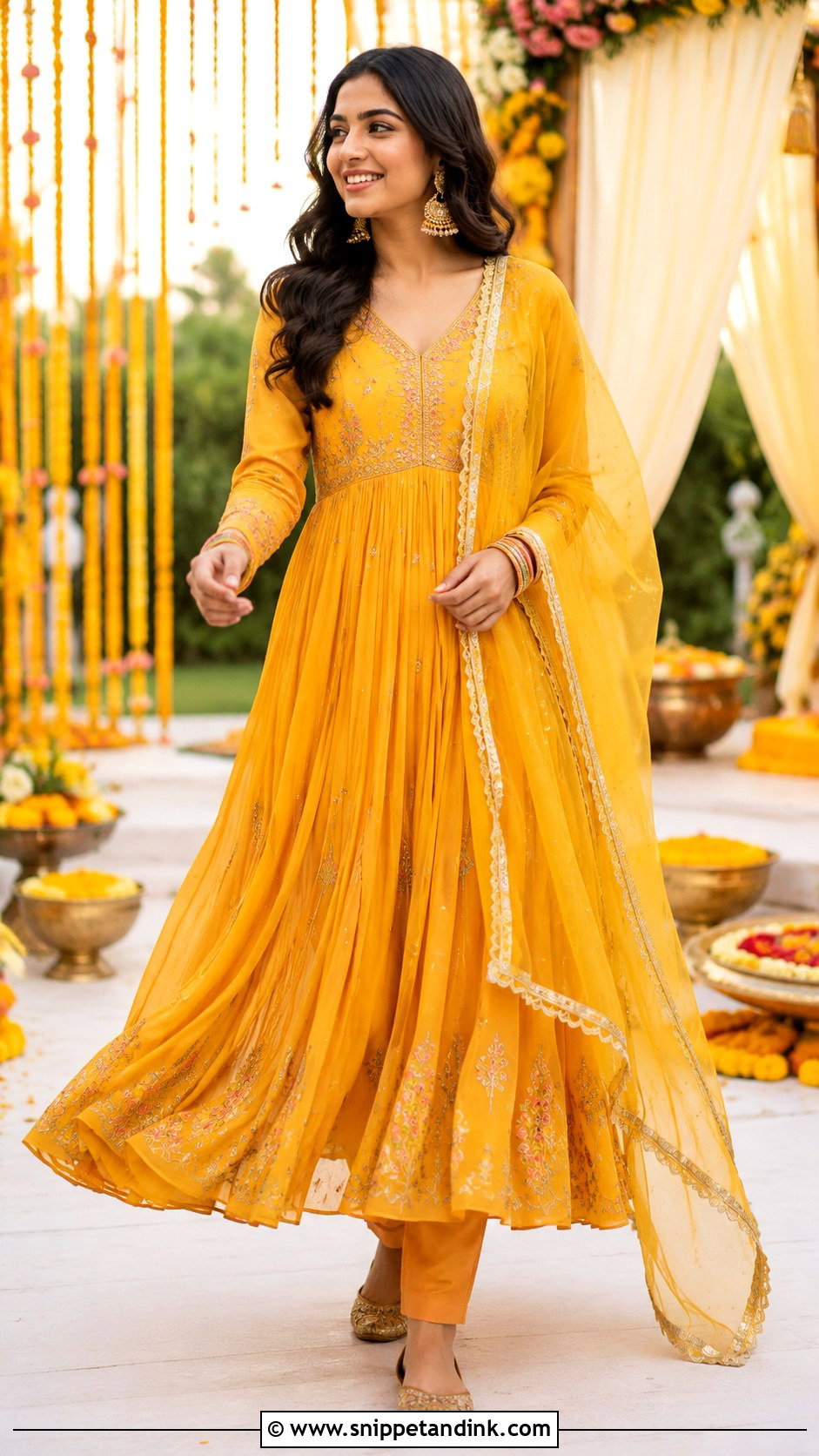 Marigold Anarkali Haldi Outfit - Snippet and Ink - 20 Haldi Inspo Outfit Ideas