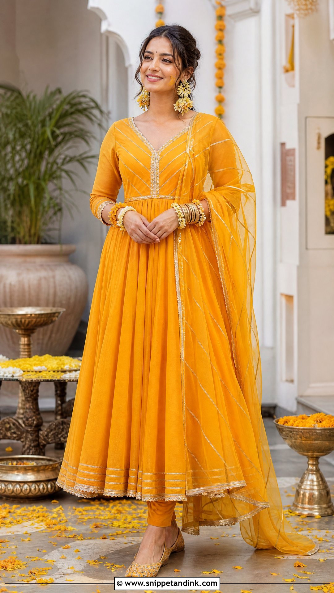 Marigold Anarkali Haldi Suit - Snippet and Ink - 20 Haldi Clothes for Bride Ideas