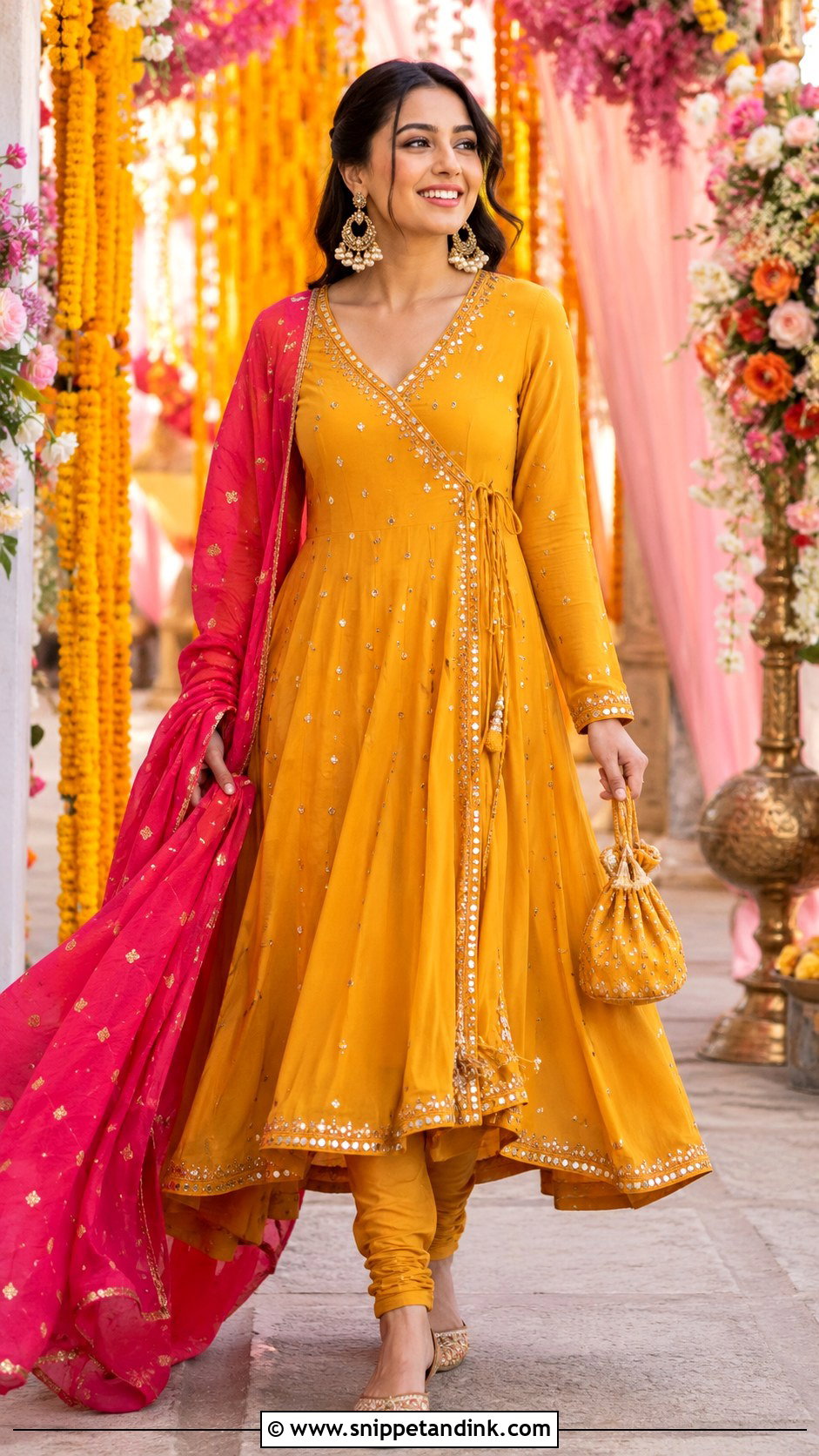 Marigold Angrakha Anarkali Mehndi Dress - Snippet and Ink - 20 Mehndi Wedding Dress Ideas