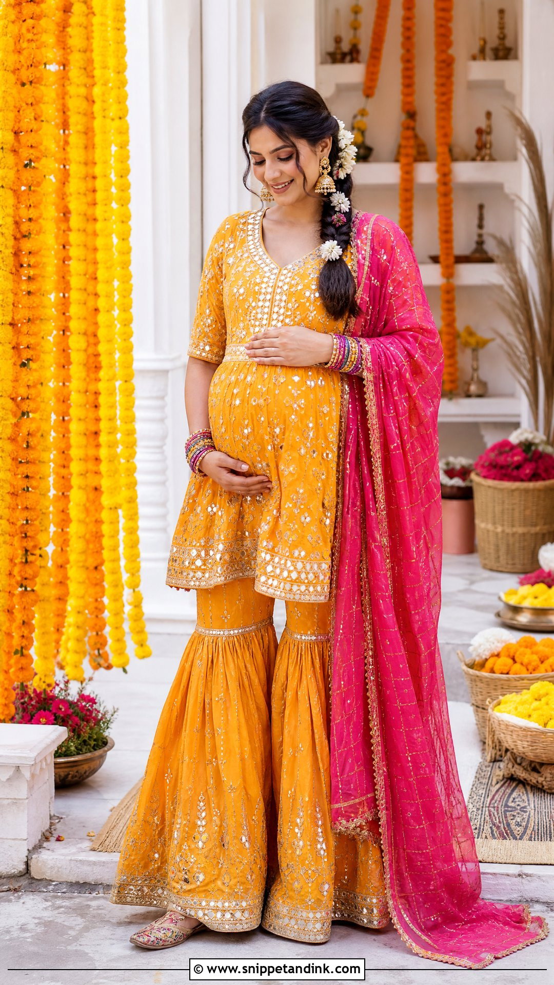 Marigold Gharara Godbharai Look - Snippet and Ink - 25 Godbharai Look Ideas