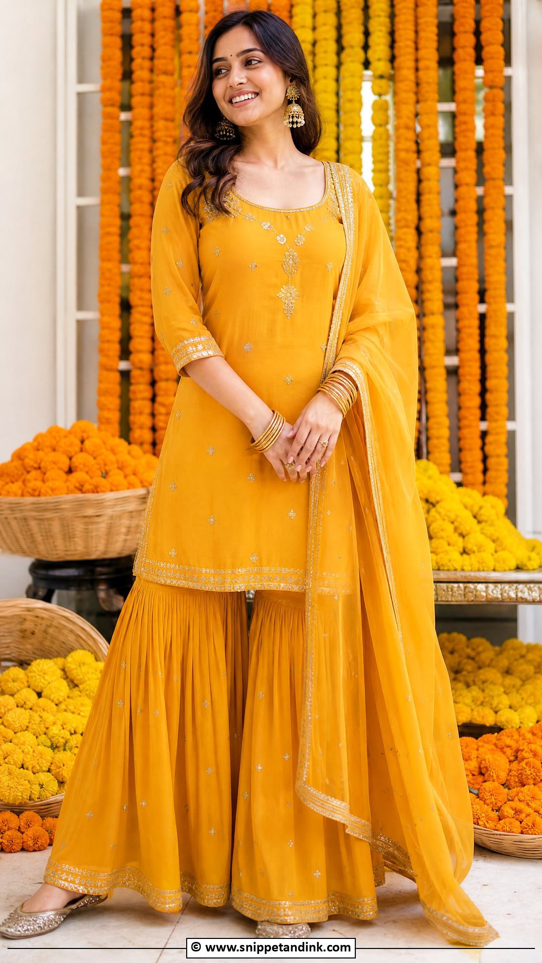 Marigold Kurta Sharara Haldi Outfit - Snippet and Ink - 35 Haldi Outfits for Sister