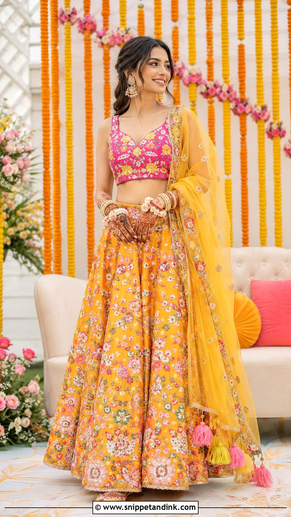 Marigold Lehenga Mehendi Outfit - Snippet and Ink - 35 Mehendi Outfits