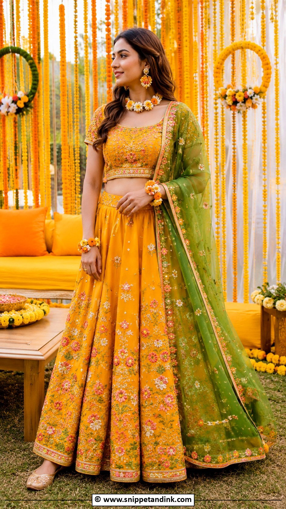 Marigold Lehenga Mehndi Outfit - Snippet and Ink - 30 Mehandi Dresses Mehndi Outfit