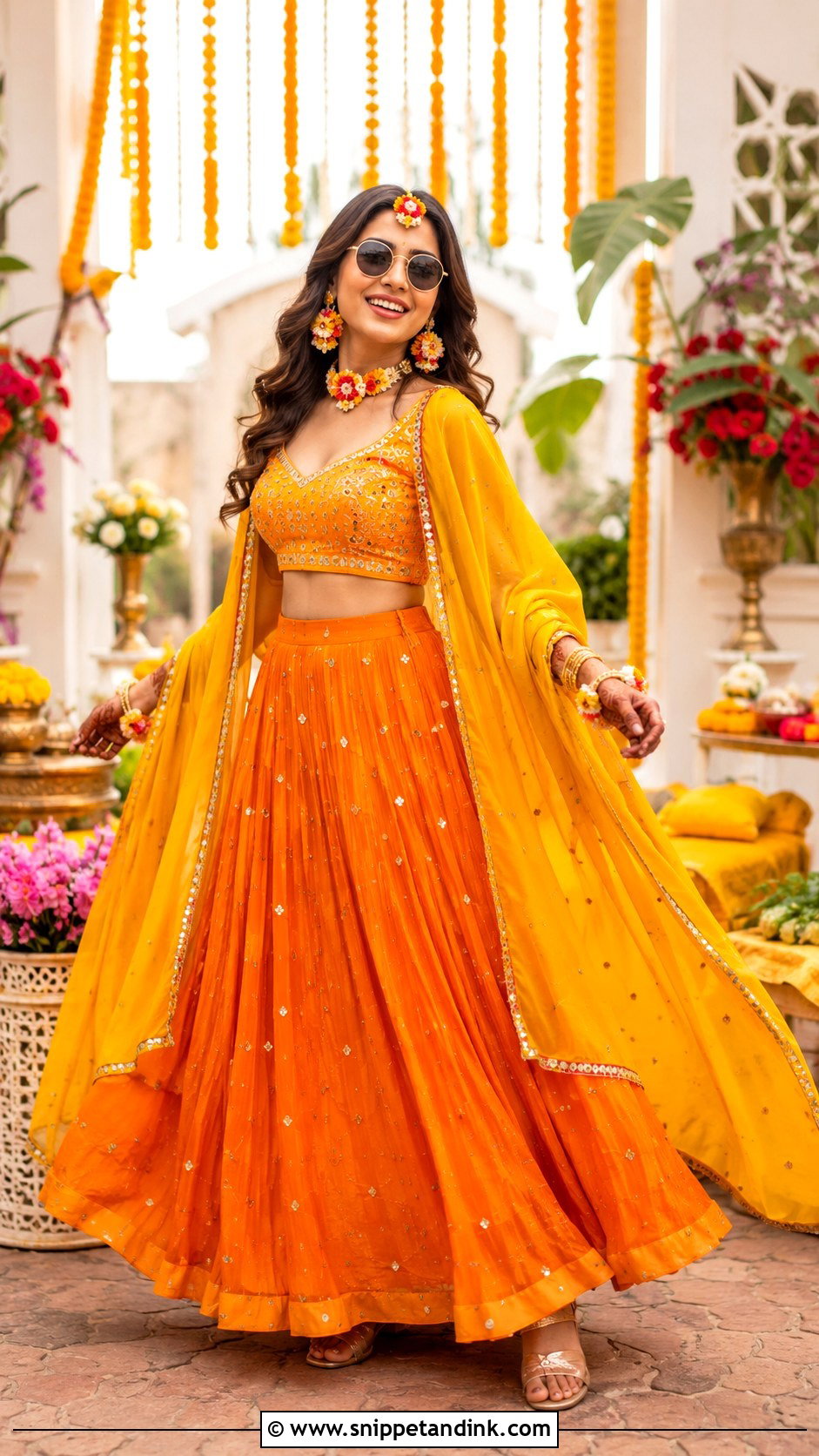Marigold Orange Lehenga For Haldi - Snippet and Ink - 25 Indian Haldi Outfit Ideas