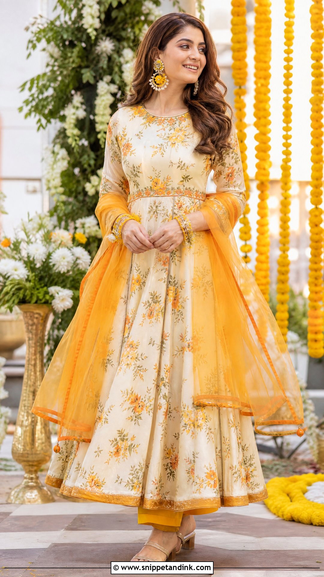 Marigold Print Haldi Anarkali - Snippet and Ink - 20 Unique Haldi Outfit for Bride Ideas